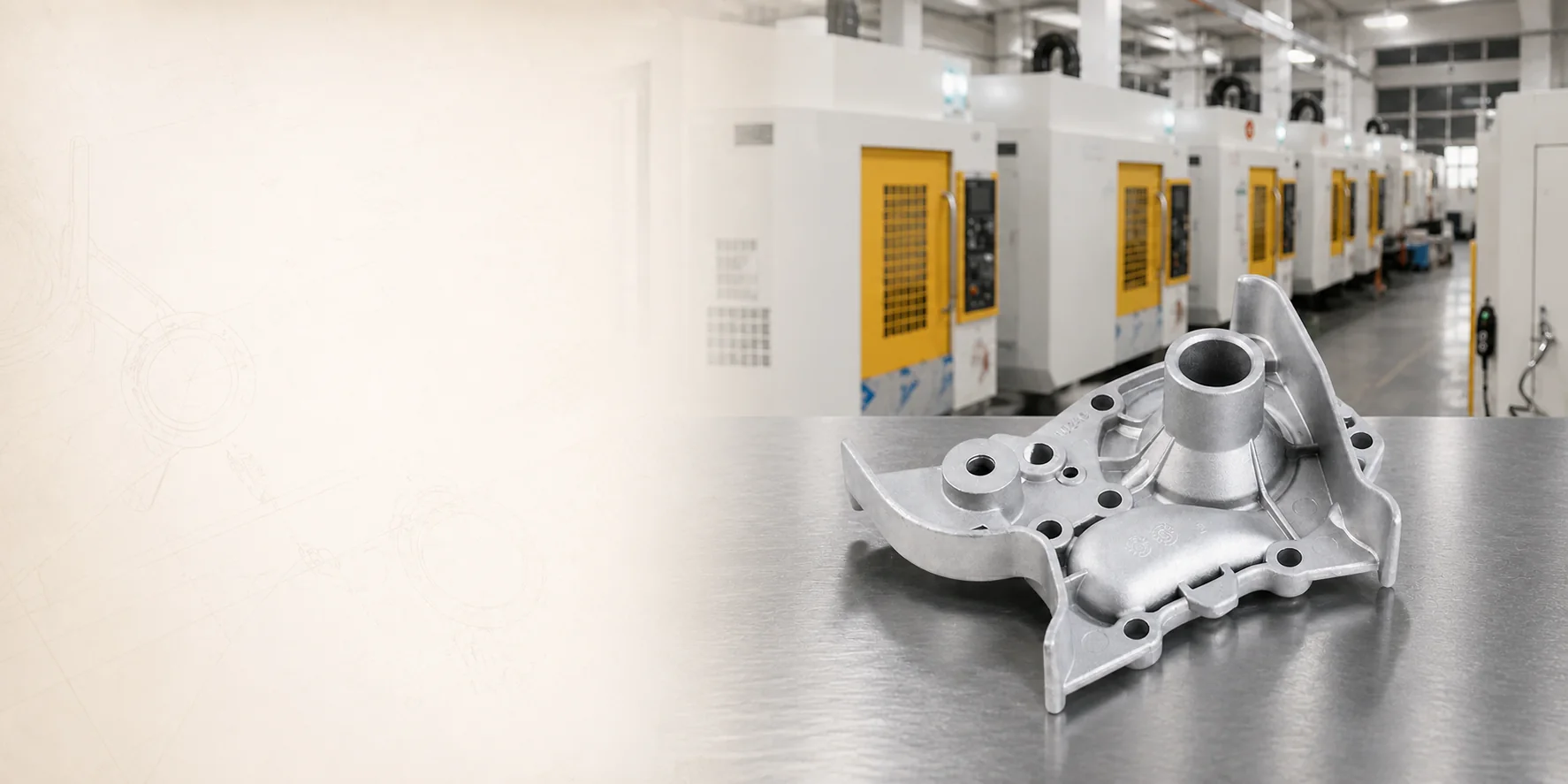 Huabo aluminum die cast automotive housing in the CNC workshop